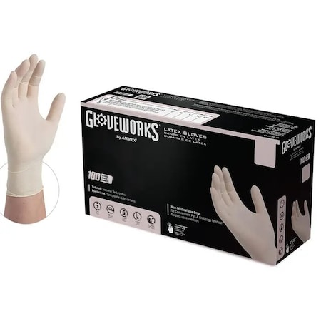 Gloveworks By Ammex TLF, Disposable Gloves, 4 mil Palm, Latex, Powder-Free, S, 100 PK, Ivory TLF42100